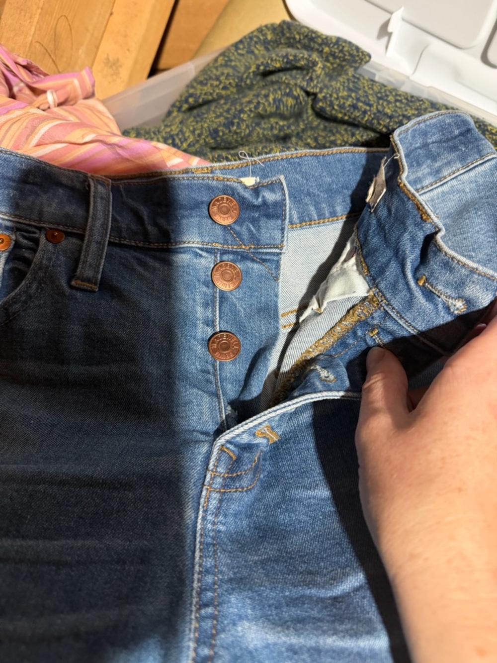 Madewell High-Rise Button-Fly Distressed Blue Denim Shorts - Picture 2 of 3